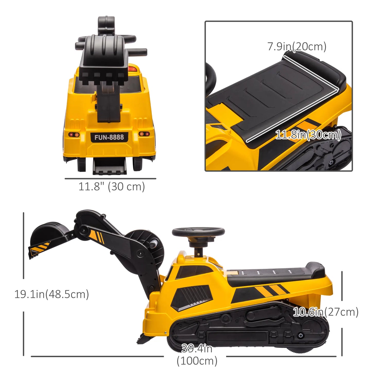 3 in 1 Ride on Excavator, Bulldozer, Road Roller, No Power, Yellow Toy Excavators at Gallery Canada