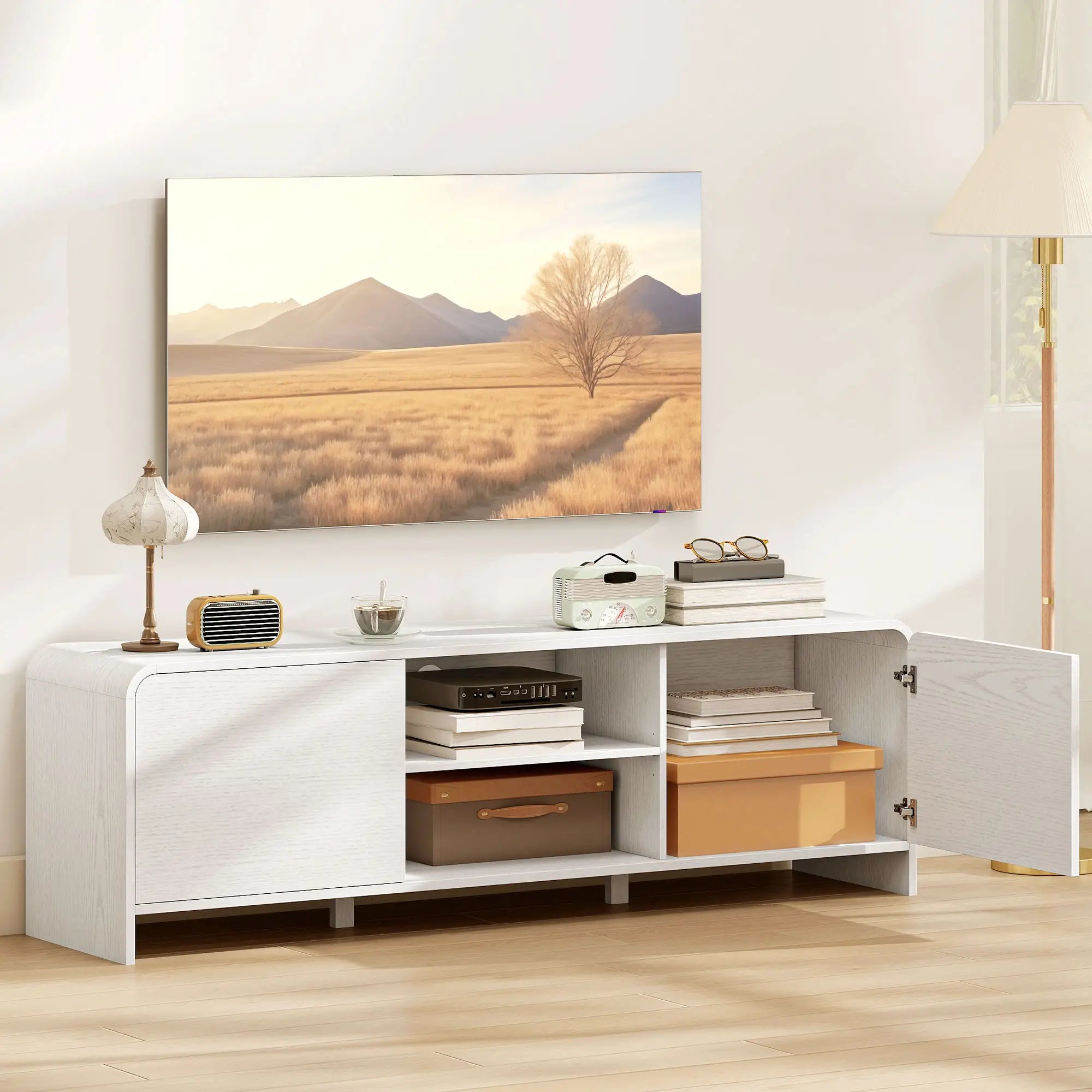 TV Stand For 65 Inch TV, 2 Cabinets 2 Shelves, White TV Stands at Gallery Canada