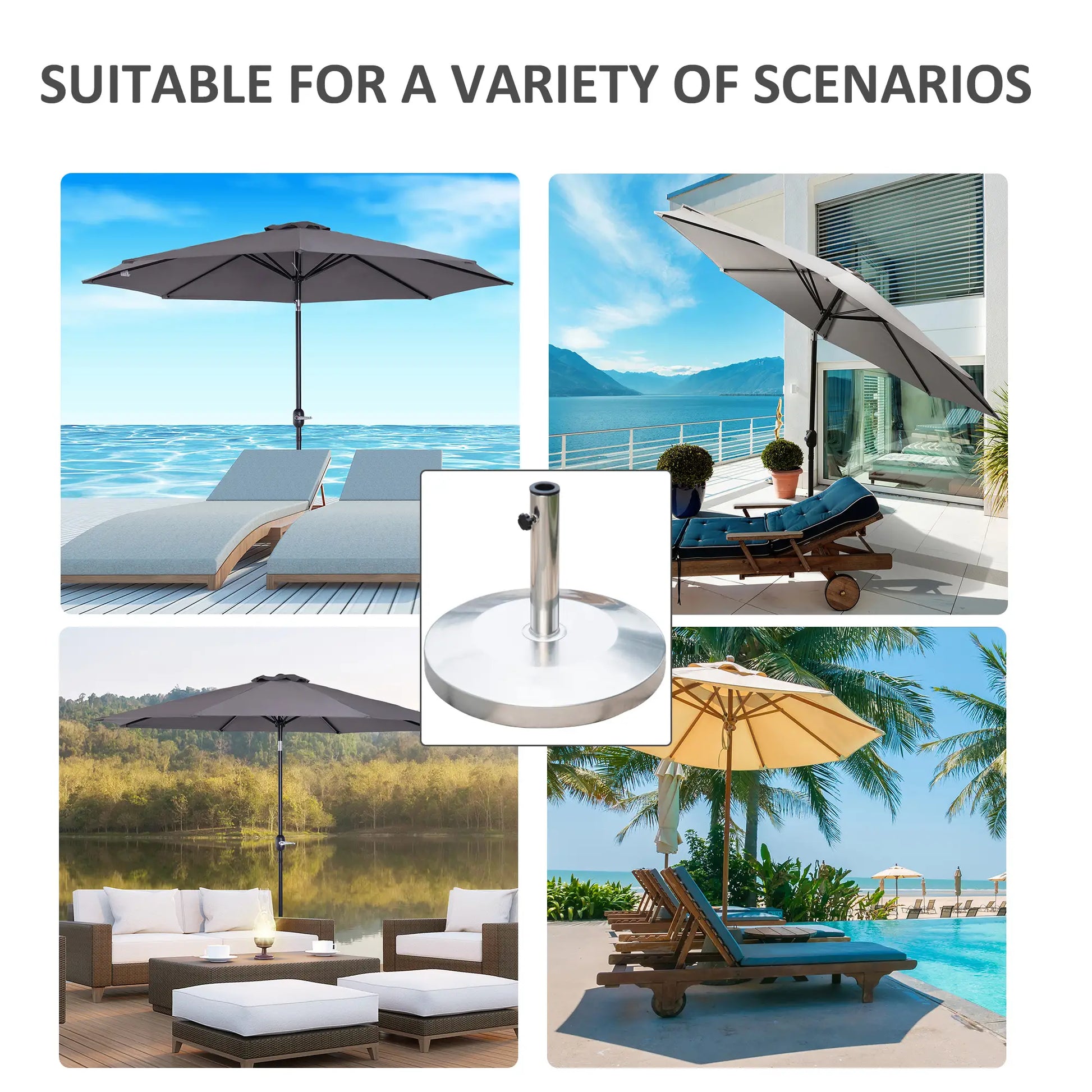 19" Round Patio Umbrella Stand, Stainless Steel Base, Silver Umbrella Bases at Gallery Canada