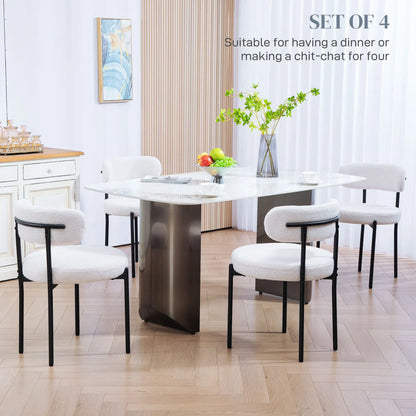 4 Kitchen Chairs, Modern Dining, Berber Fleece Upholstery, Steel Legs, Cream White Dining Chairs at Gallery Canada