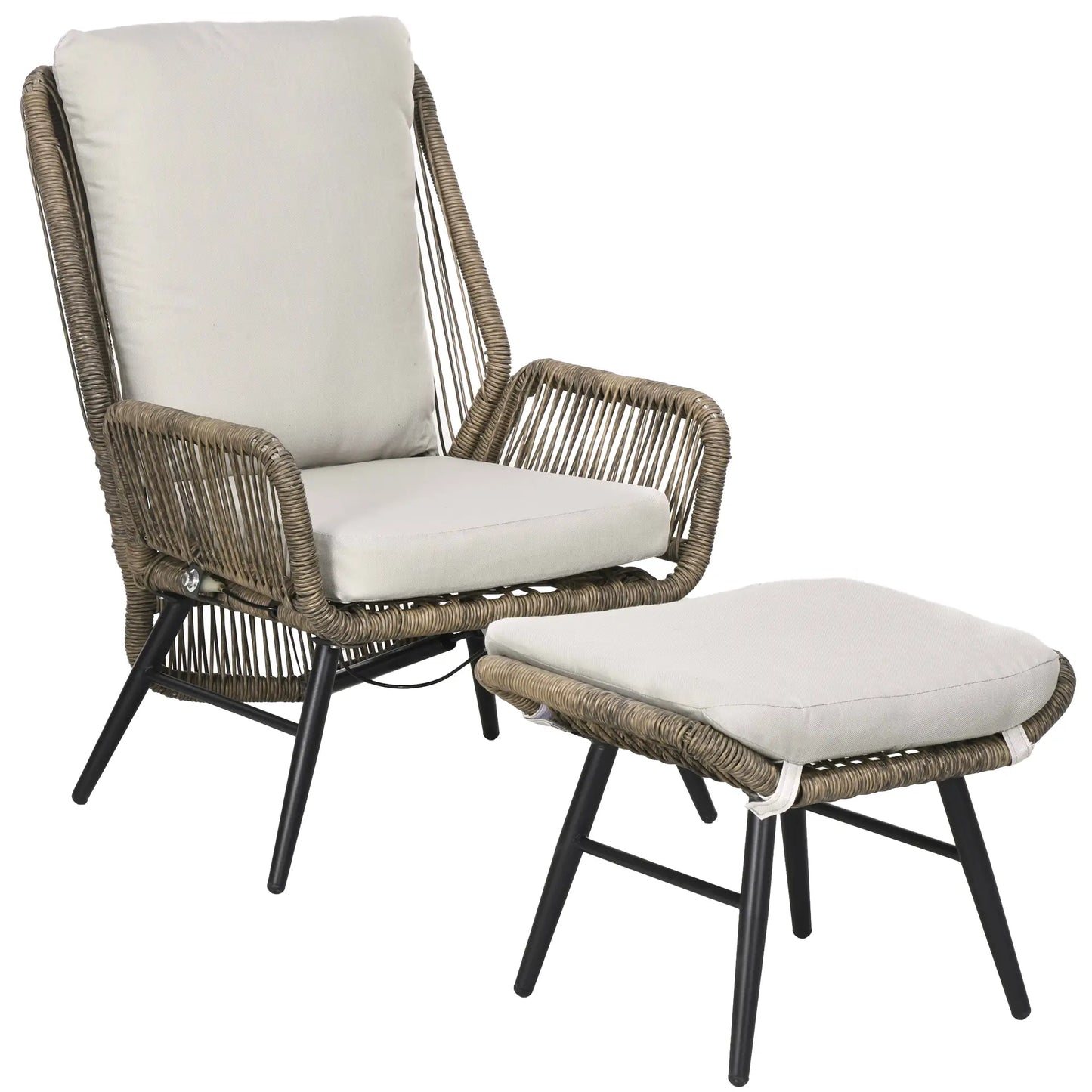 2 Pcs PE Rattan Leisure Chair Set, Outdoor Reclining Patio Chair with Footrest, Adjustable Backrest, Cushion, Khaki Patio Chairs at Gallery Canada