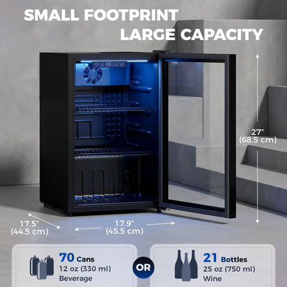 2.4 Cu.Ft Beverage Refrigerator, 70 Can Beverage Fridge Cooler with Double-Layer Glass Door Small Kitchen Appliances at Gallery Canada