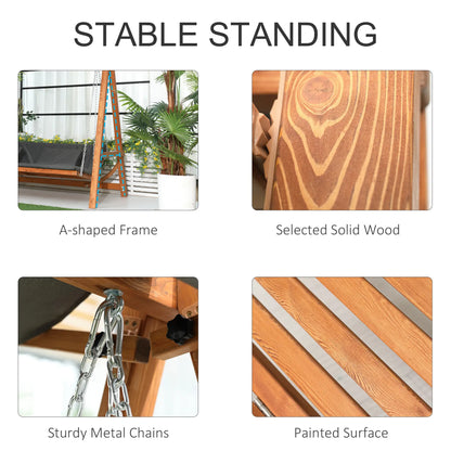 3 Seater Patio Swing Chair, Convertible Cushioned Porch Swing Bed with Canopy, Wood Frame Patio Swings with Stand at Gallery Canada