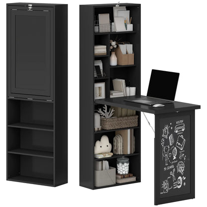 Fold-Out Convertible Office Desk, Wall Mount Computer Desk, Blackboard, Side Shelf, Black Computer Desks Black at Gallery Canada