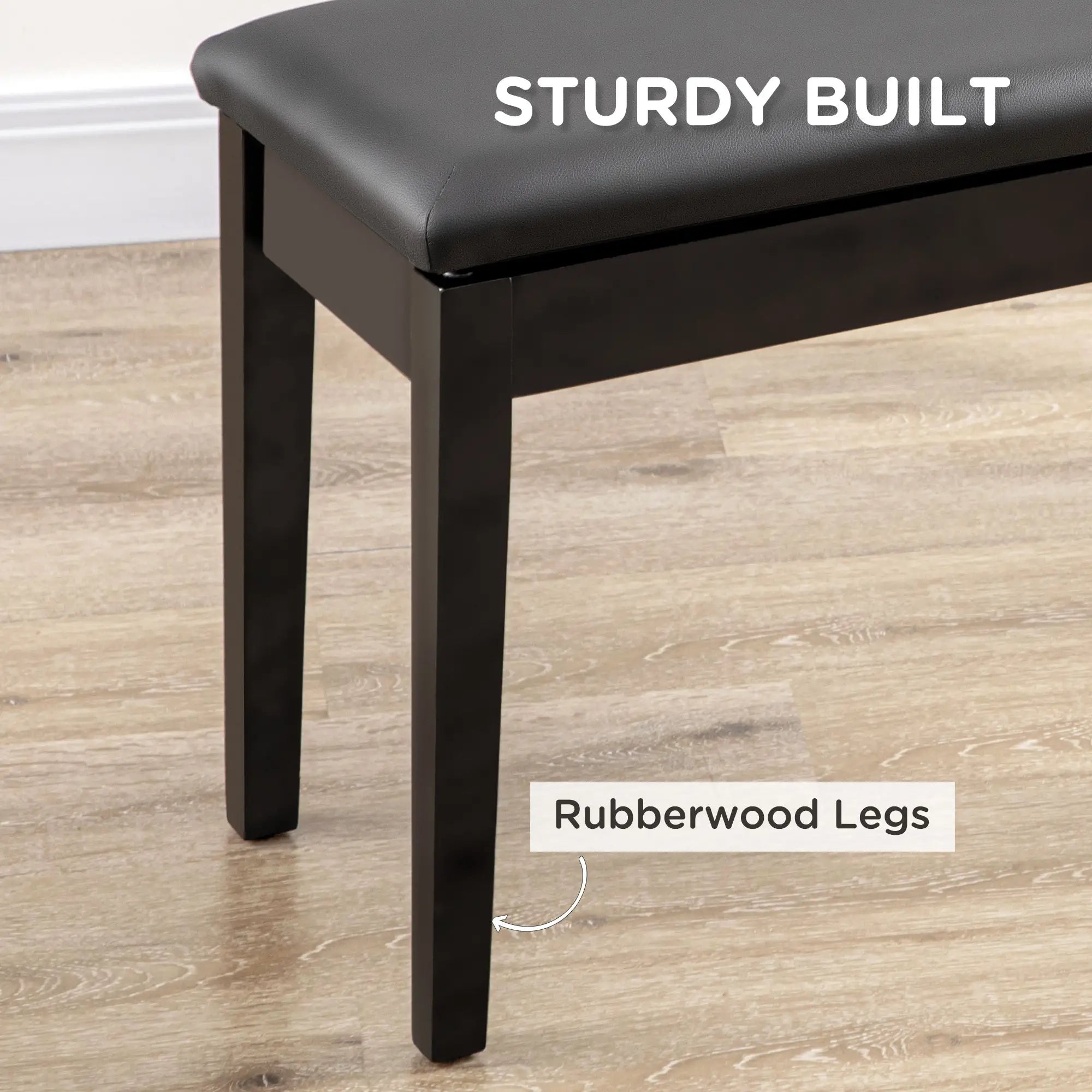 Classic Piano Bench, PU Leather, Rubber Wood Legs, Music Storage, Black Piano Benches at Gallery Canada