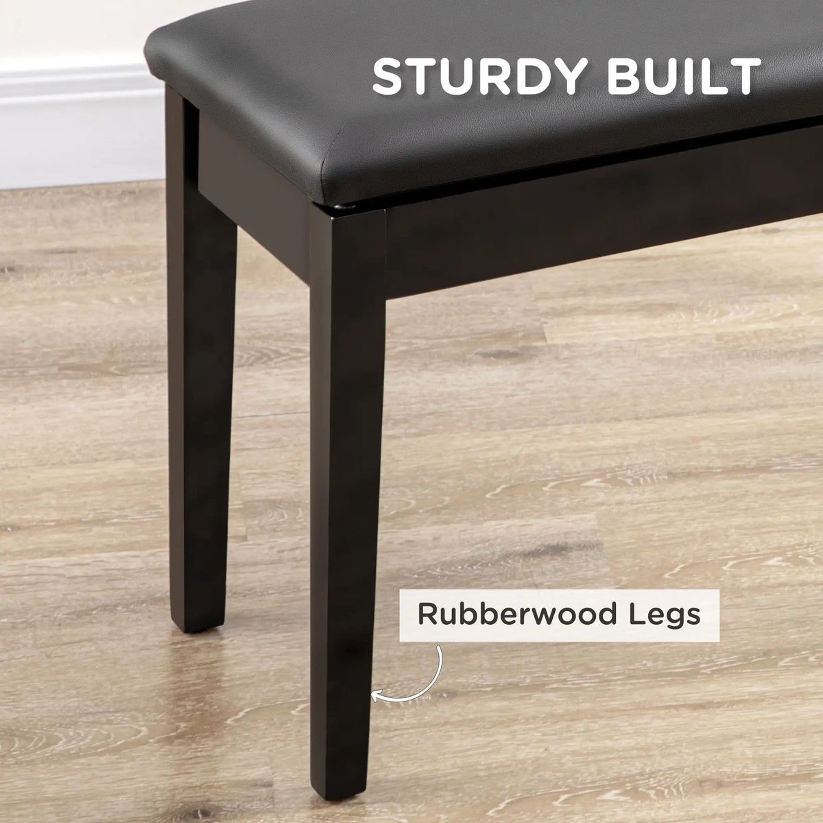 Classic Piano Bench, PU Leather, Rubber Wood Legs, Music Storage, Black Piano Benches at Gallery Canada