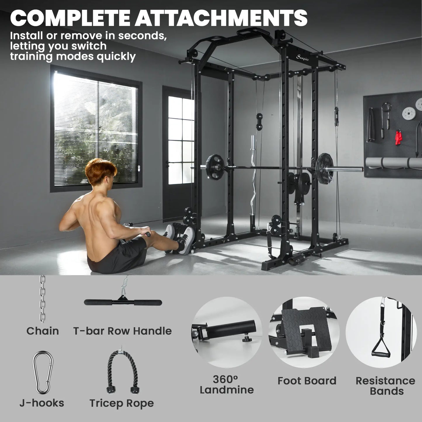 Multi-Functional Power Rack, Smith Machine Cable Crossover System Power Towers at Gallery Canada