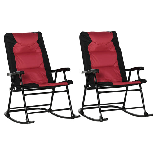 Folding Rocking Chair Set of 2, Padded, Armrest, Black, Red