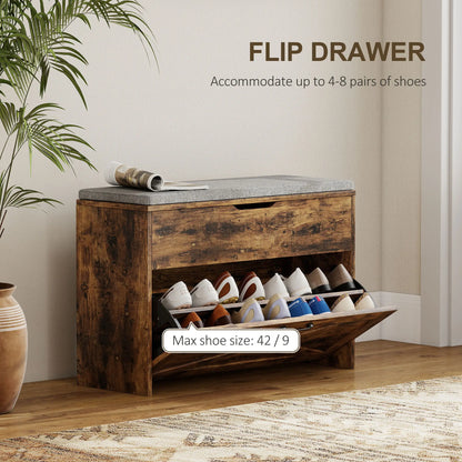 Shoe Storage Bench with Flip Drawer, Lift Top, Seat Cushion, Rustic Brown Shoe Storage Cabinets & Racks at Gallery Canada