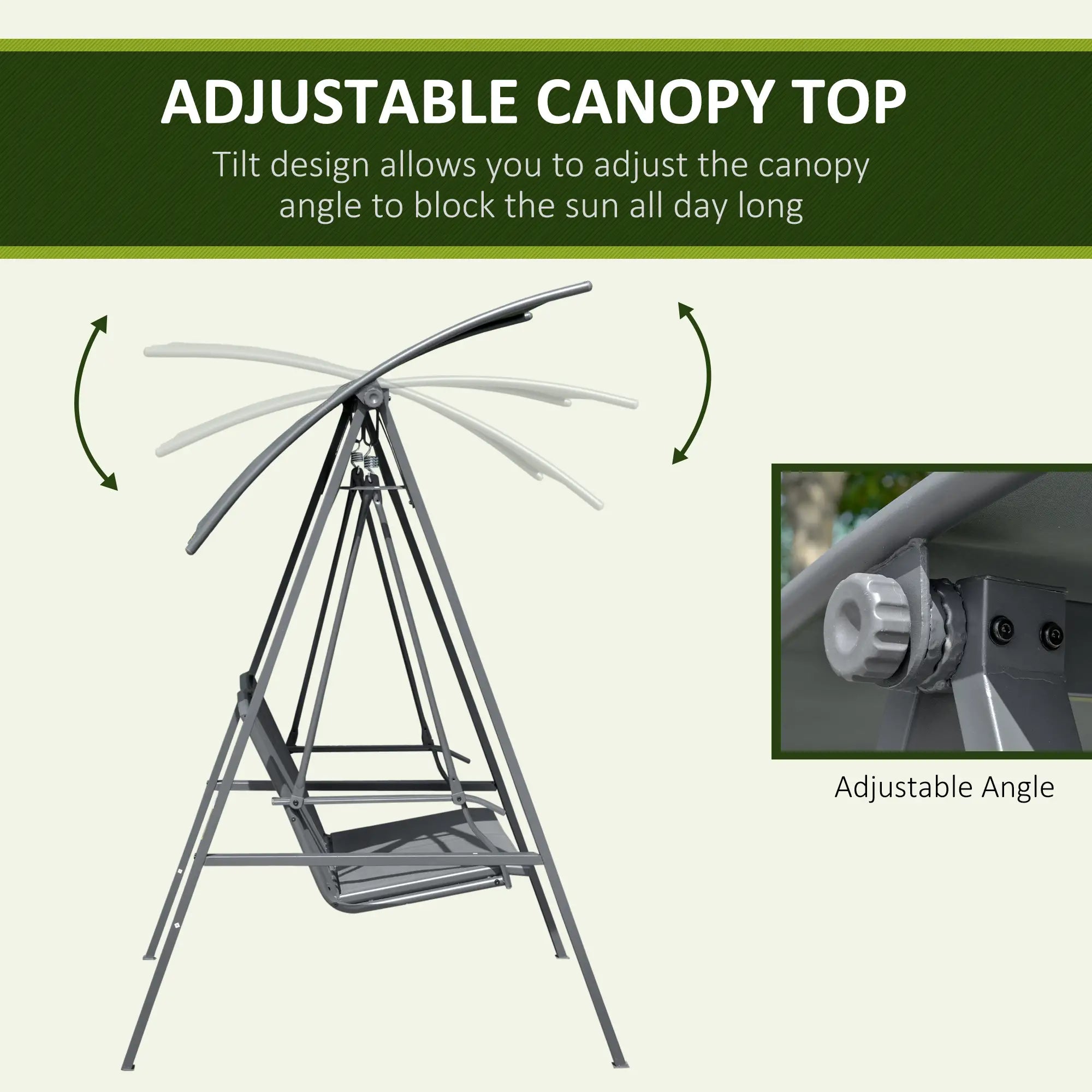 2-Seat Outdoor Porch Swing With Adjustable Canopy, Removable Seat, Steel Frame Patio Swings with Stand at Gallery Canada