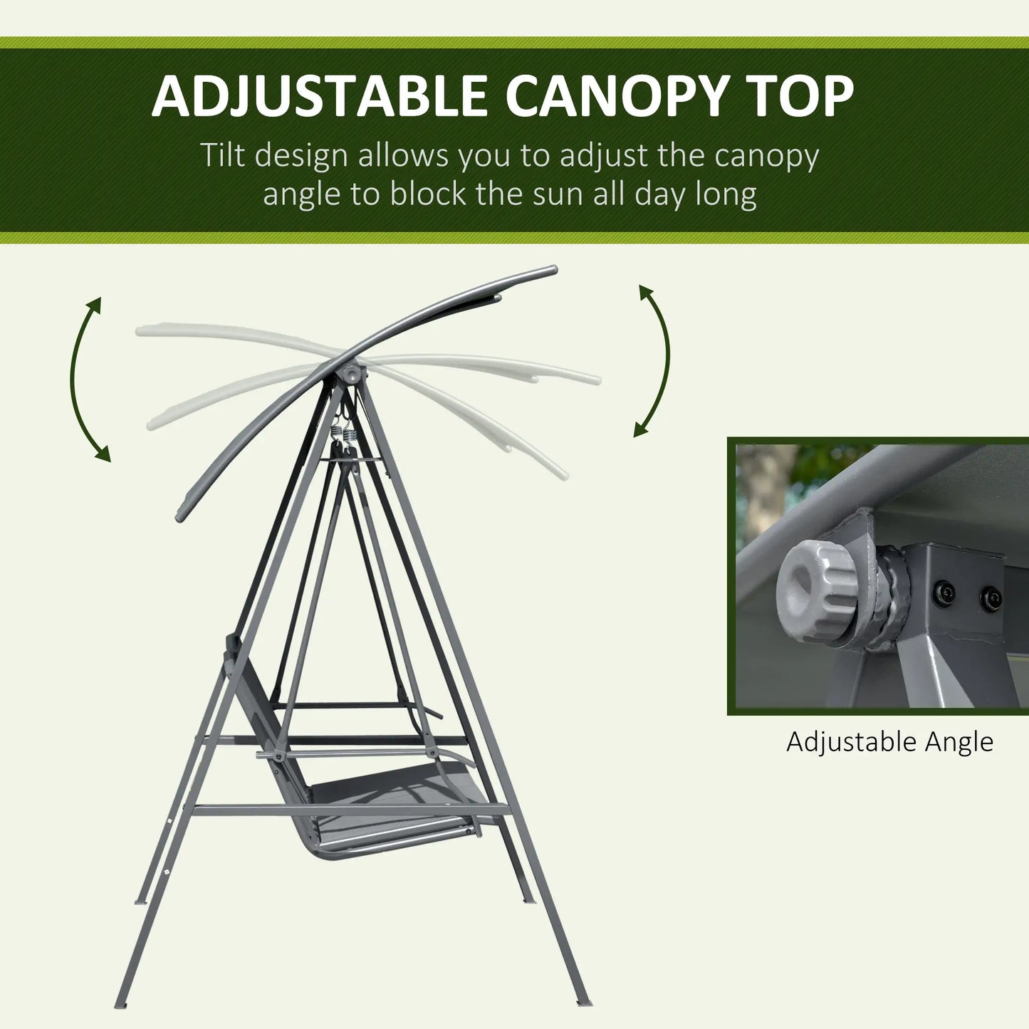 2-Seat Outdoor Porch Swing With Adjustable Canopy, Removable Seat, Steel Frame Patio Swings with Stand at Gallery Canada