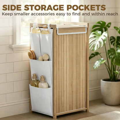 Bamboo Laundry Hamper with Removable Drawstring Bag and Side Storage Pockets, 19.8 Gal, Natural Bath Accessories at Gallery Canada