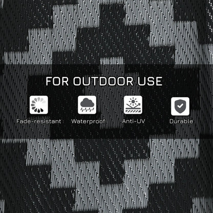 Reversible Outdoor Rug, Waterproof, 9' x 18', Geometric, Black Grey Outdoor Reversible Rugs at Gallery Canada