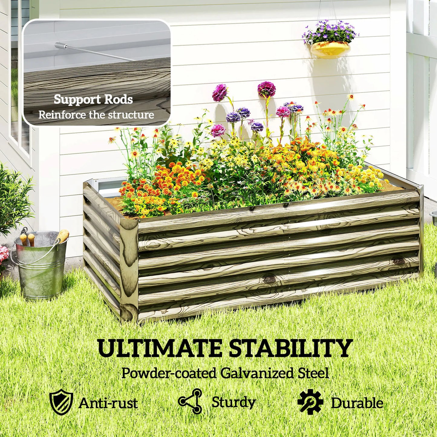 6' x 3' x 2' Raised Garden Bed, Galvanized Planter Box, Light Wood Effect Galvanized Planter Boxes at Gallery Canada