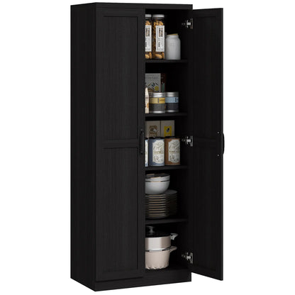 63" Kitchen Storage Cabinet, 5-Tier Pantry with Doors, Adjustable Shelves, Black Kitchen Pantry Cabinets at Gallery Canada