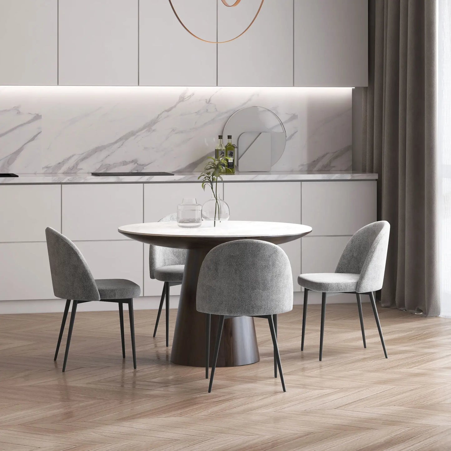 Modern Dining Chairs, Set of 4, Mid-Back Velvet Upholstery, Grey Dining Chairs at Gallery Canada