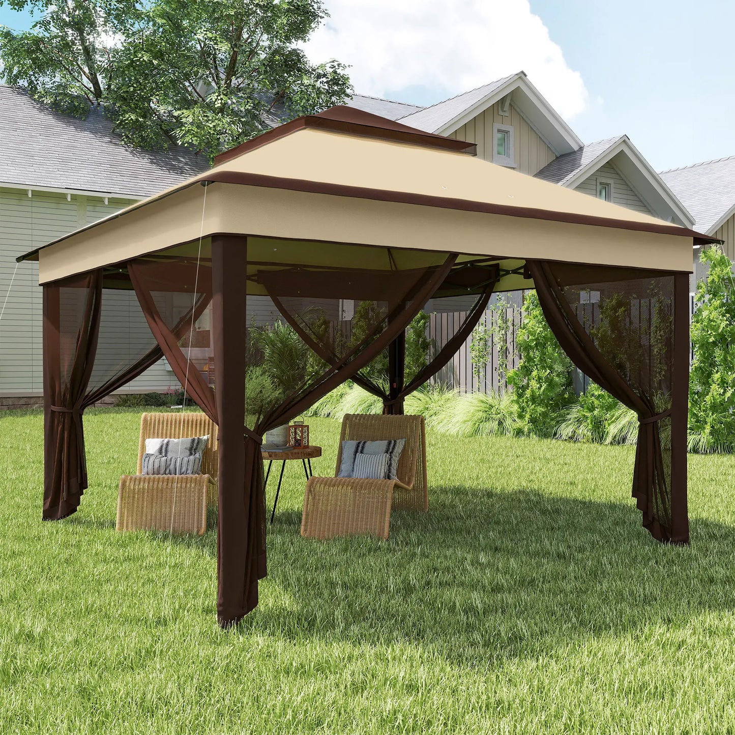 10.7 x 10.7ft Pop Up Gazebo, UV30+ Roof, Removable Mesh Curtains, Beige Pop Up Canopies at Gallery Canada