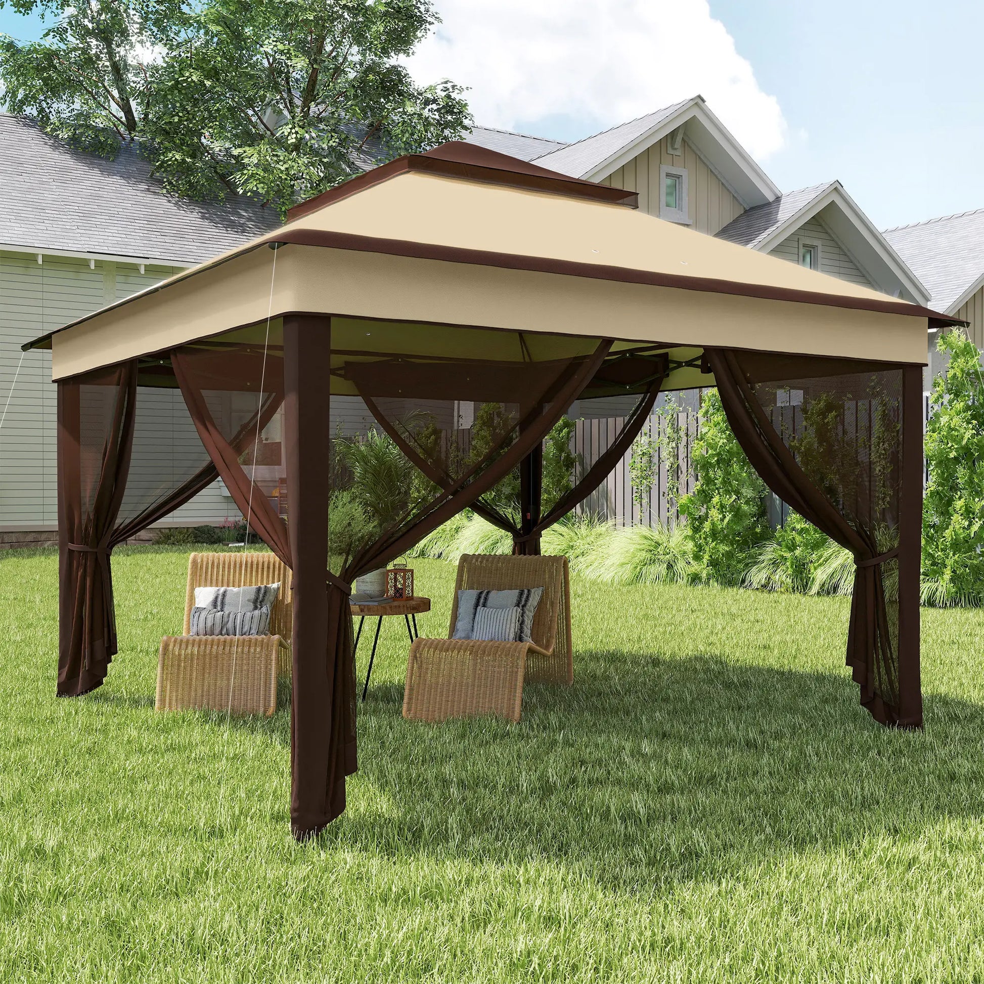 10.7 x 10.7ft Pop Up Gazebo, UV30+ Roof, Removable Mesh Curtains, Beige Pop Up Canopies at Gallery Canada
