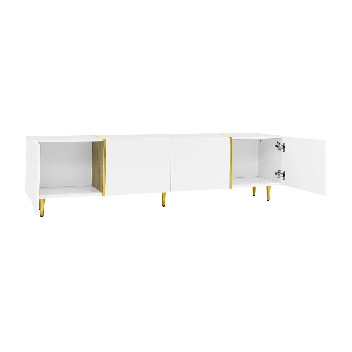 Modern TV Stand, 4 Doors, Soft-Close Hinges, 67" L x 13.5" W x 18" H, White TV Stands at Gallery Canada