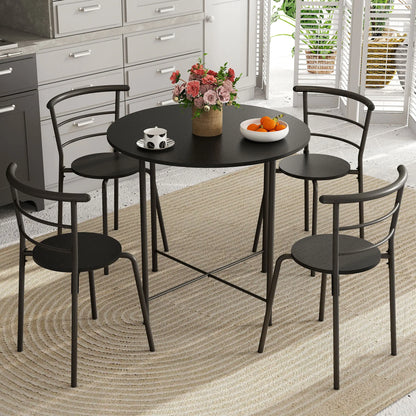 5 Piece Dining Table Set, Round for 4, Metal Frame, Black Wood Grain, Black Dining Table Sets at Gallery Canada