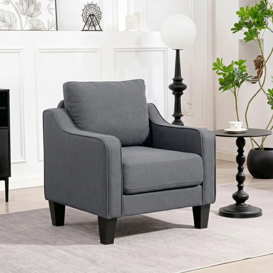 Modern Accent Armchair, Pocket Spring, Linen Upholstered, Thick Padded, Charcoal Grey Accent Chairs Charcaol Grey at Gallery Canada