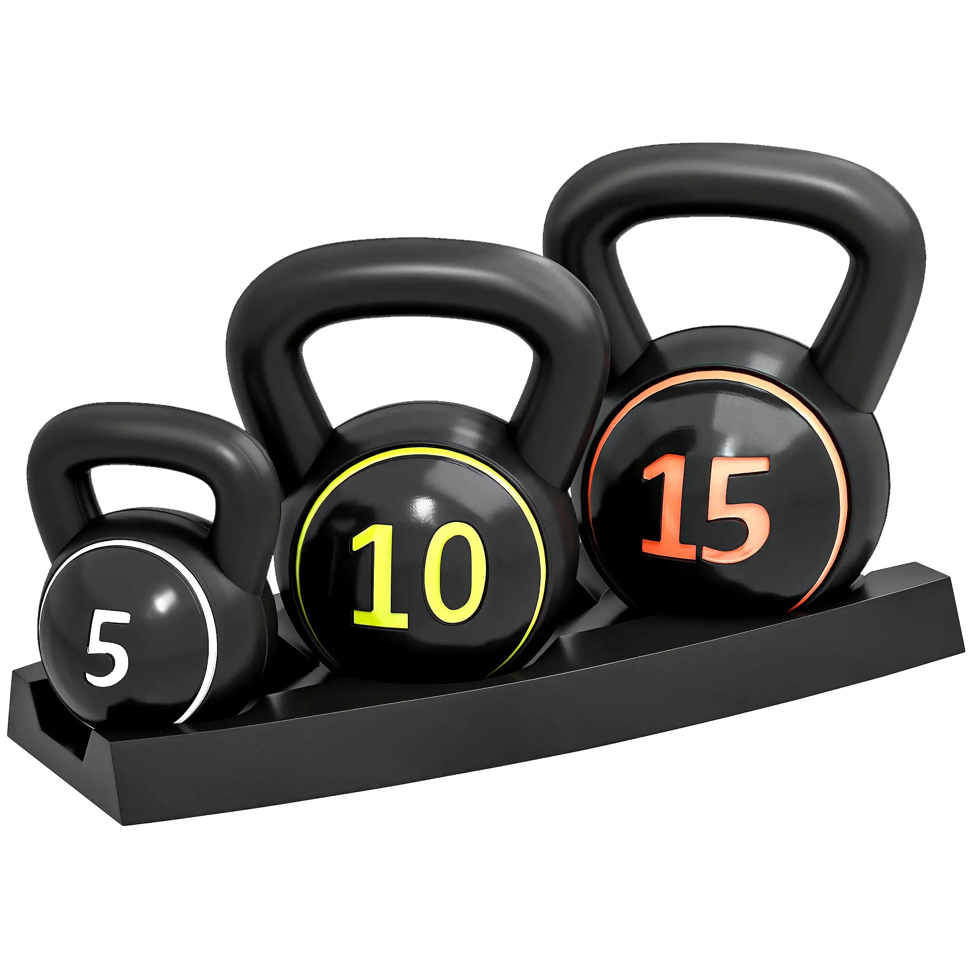 Three-Piece Kettlebell Set, 5lbs, 10lbs, 15lbs, with Stand Strength Training Equipment at Gallery Canada
