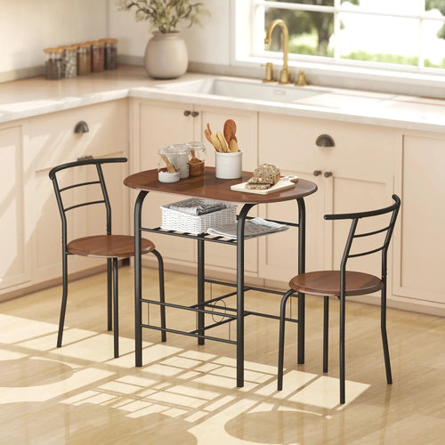 Oval Dining Table Set of 3, Kitchen Table and Chairs with Storage, Natural