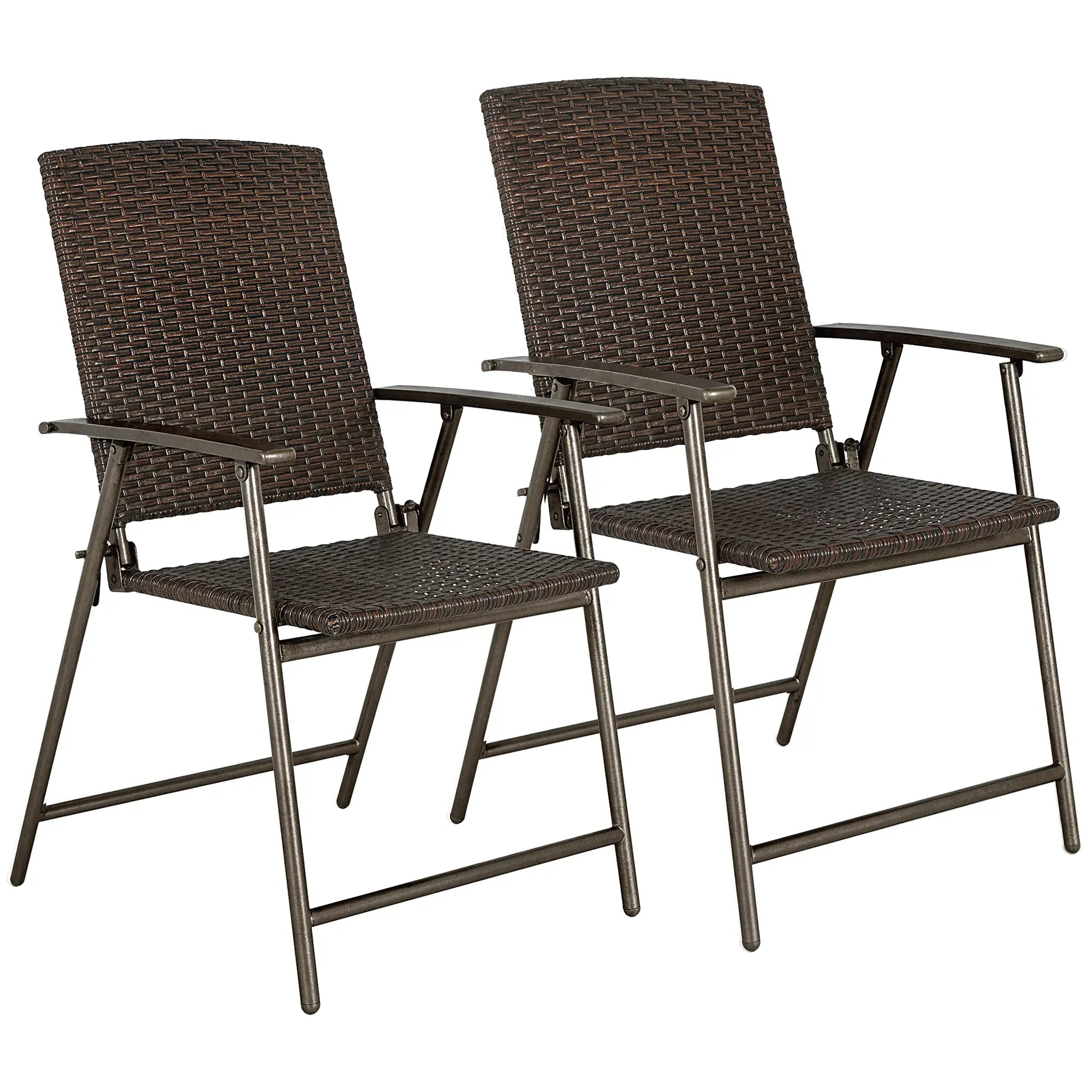 Wicker Dining Chair Set of 2, Foldable Rattan, Steel Frame, Brown Patio Chairs Brown at Gallery Canada