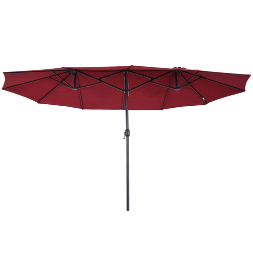 15ft Double-Sided Patio Umbrella, Twin Canopy, Wine Red, Red