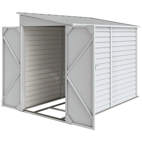 4.6' x 9' Steel Outdoor Storage Shed, Lean To Metal Tool House, White