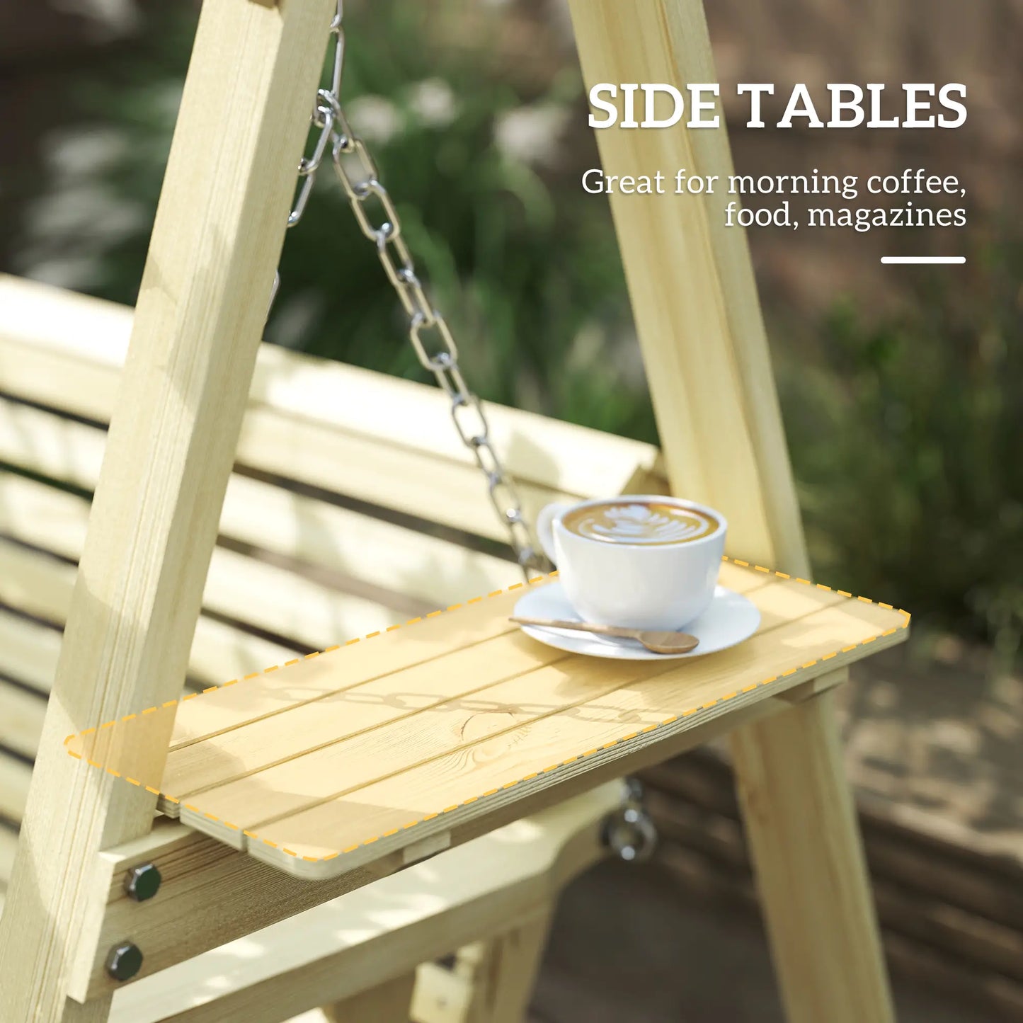 3 Seat Wooden Porch Swing With Stand, Natural Wood Patio Swings with Stand at Gallery Canada