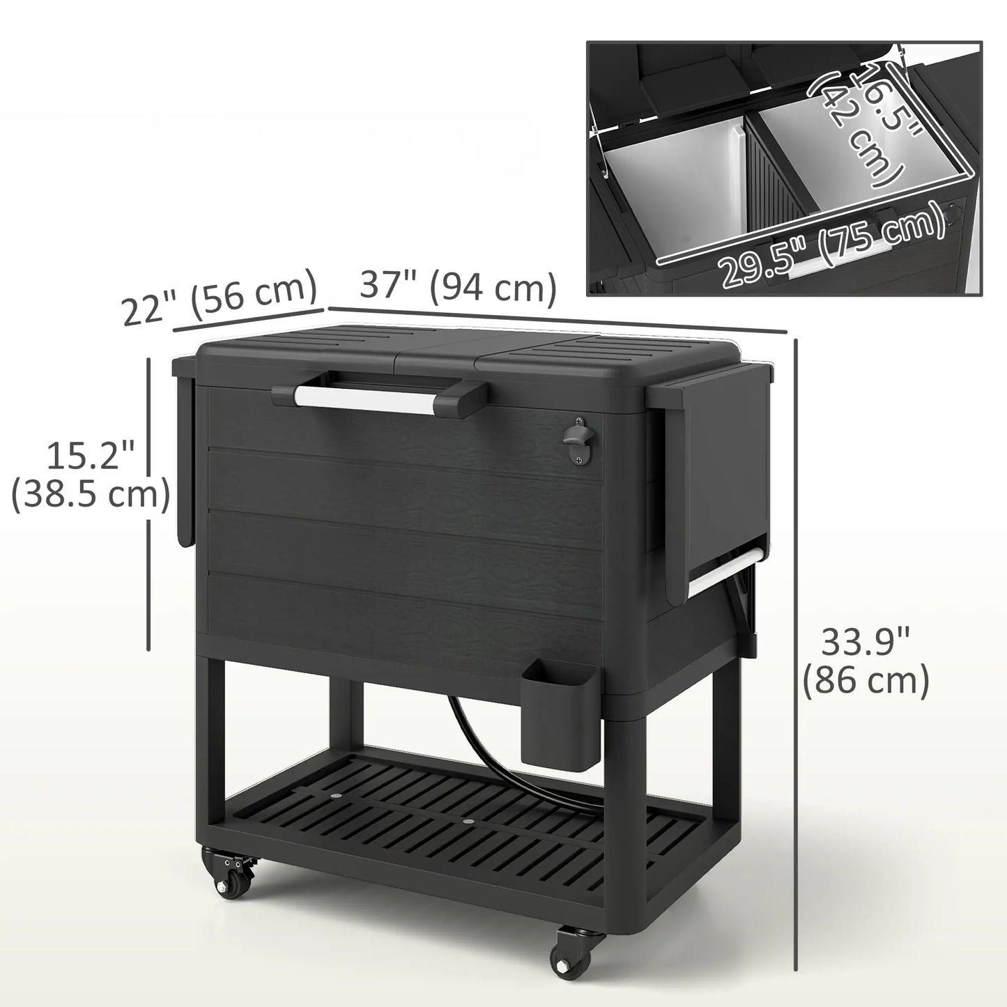 104 Quart Large Capacity Outdoor Cooler Cart, Patio Rolling Ice Chest, Black Cooler Boxes at Gallery Canada