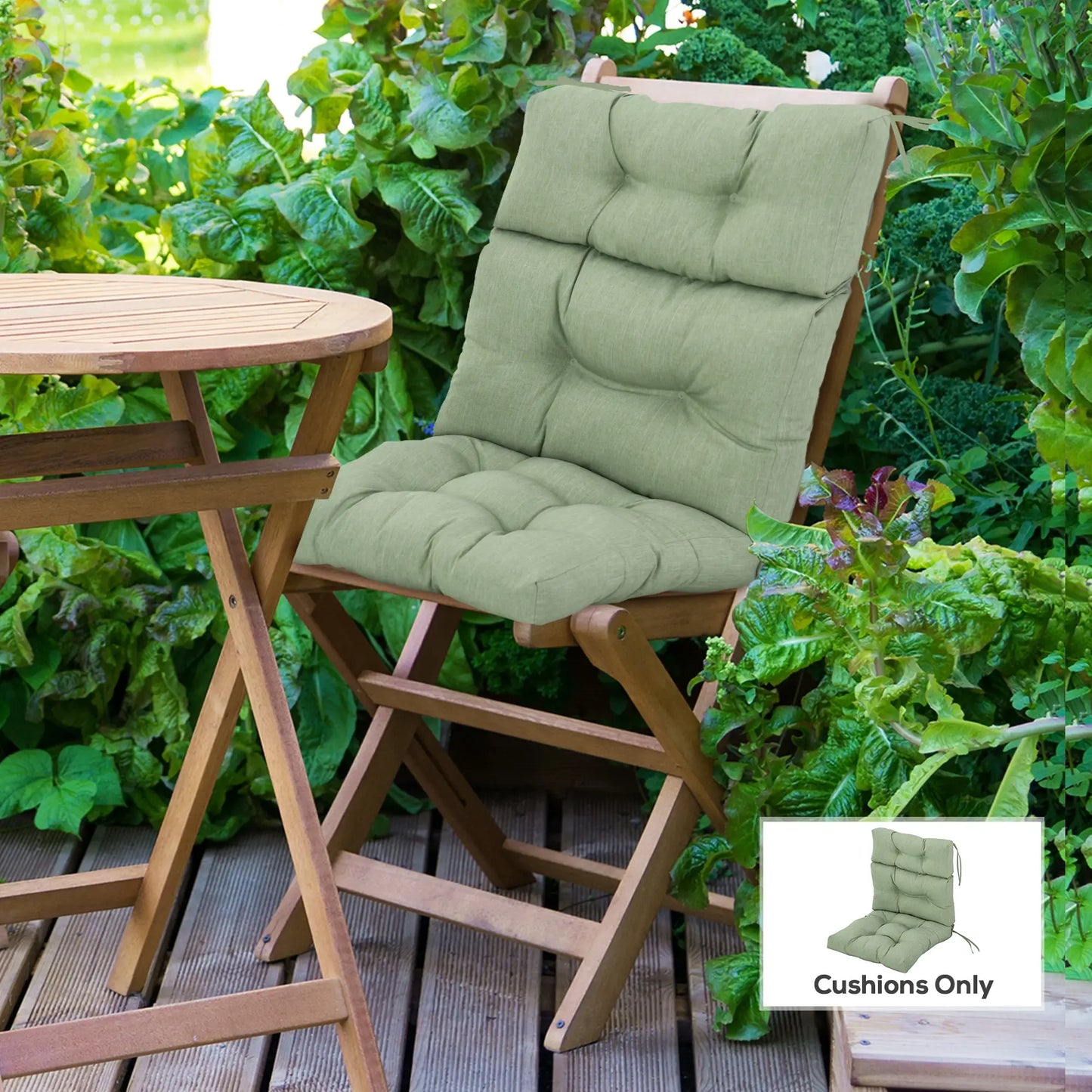 Outdoor Patio Chair Cushion, Tufted with Ties, Light Green Patio Chair Cushions at Gallery Canada