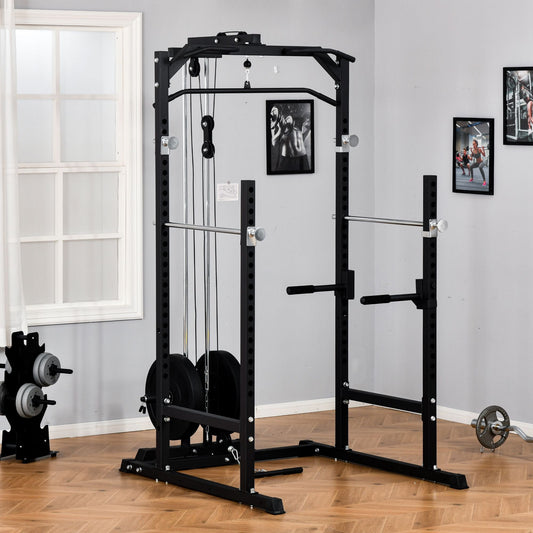 Power Cage, Power Rack with LAT Pulldown Attachment, Pull-up Bar, T Bar Row Landmine and Dip Handle, Strength Training Workout Station, for Home Gym, 800lbs Capacity - Gallery Canada
