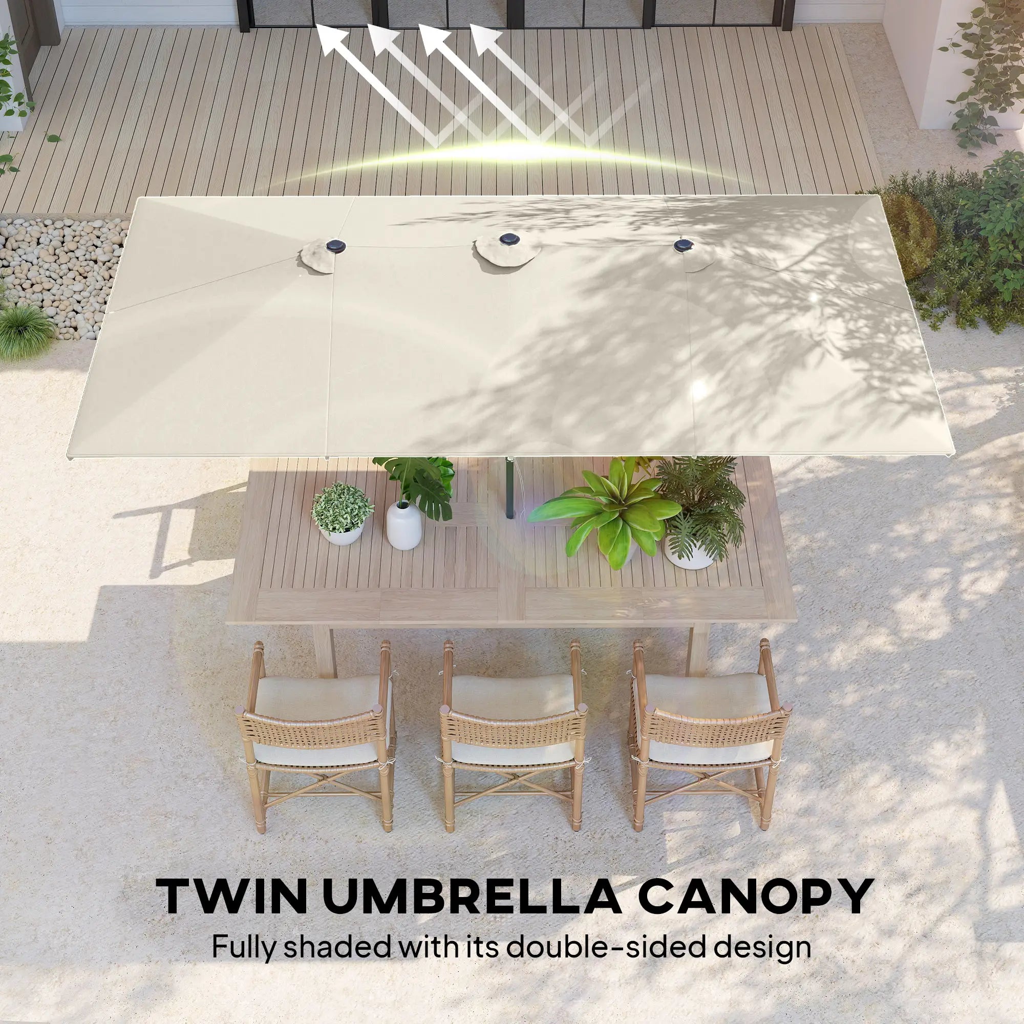 Double-Sided Patio Umbrella With Tilt, Adjustable Height, Vents, 12 Ribs, White Double-sided Umbrellas at Gallery Canada