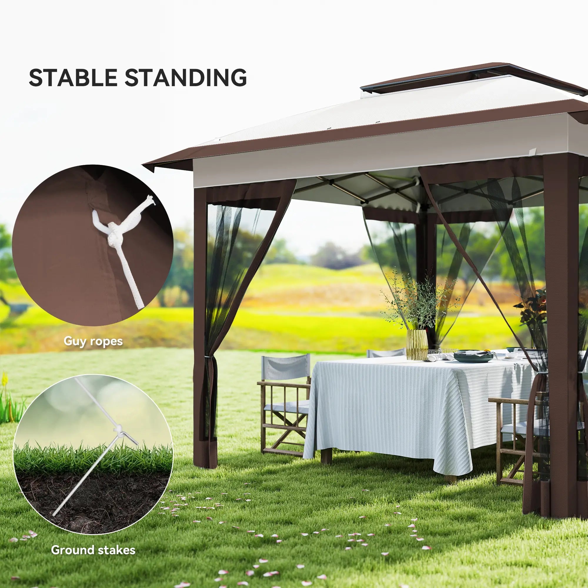 12' x 12' Pop Up Canopy, Sun Shade Tent, Mesh Sidewalls, Beige, Dark Brown Pop Up Canopies at Gallery Canada