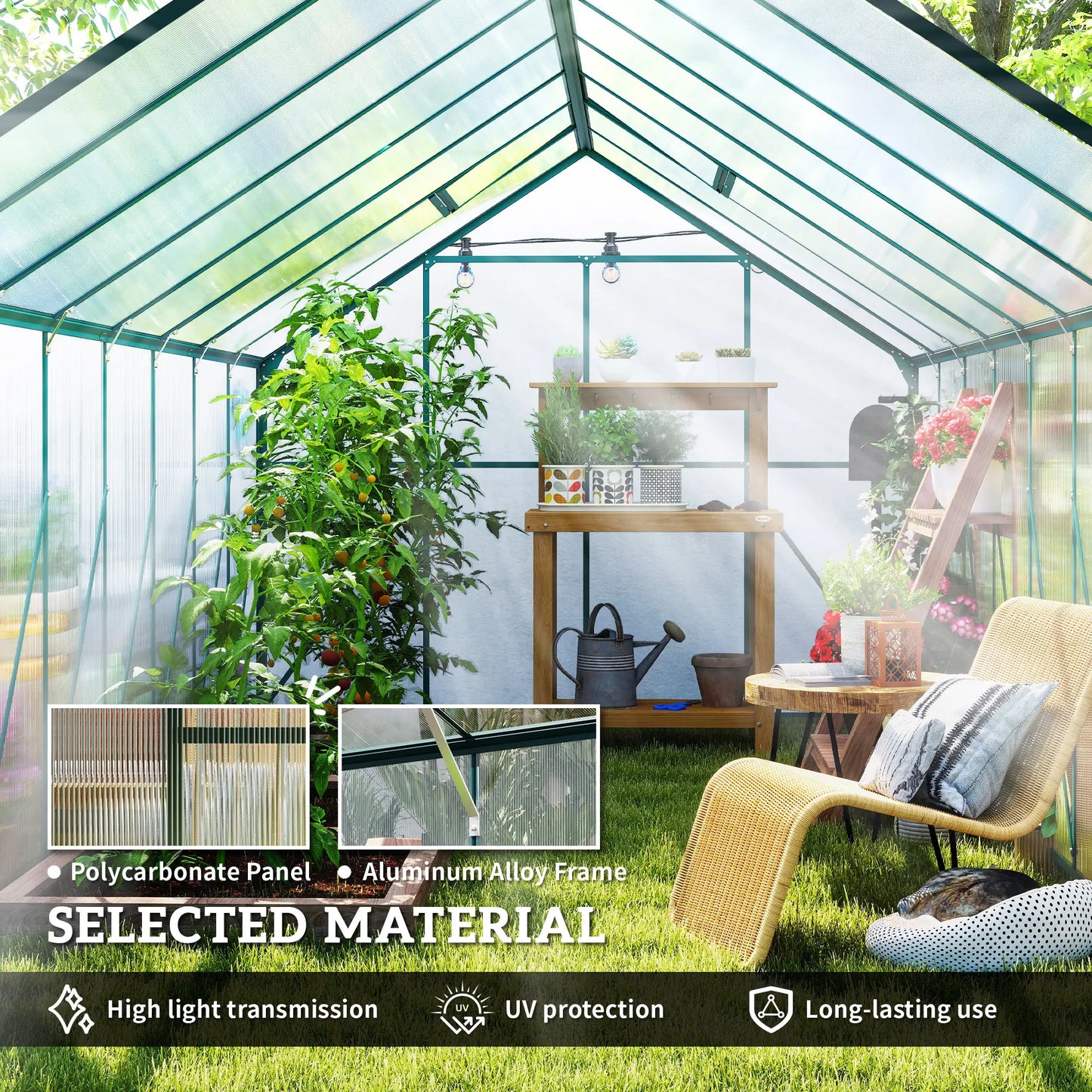 16' x 8' Aluminum Polycarbonate Greenhouse, Walk-In, Adjustable Roof Vent, Green Walk In Greenhouses at Gallery Canada