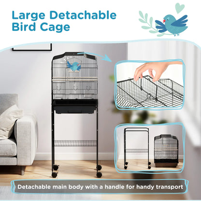 49" Rolling Bird Cage, Cockatoo House, Play Top, Storage Shelf, Wheels, Black Bird Cages at Gallery Canada