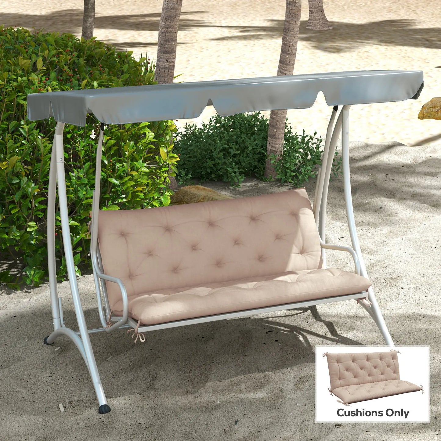 2 Seater Garden Bench Cushion, Thick Outdoor Non-Slip Pad, 47" x 43" x 5", Khaki Patio Chair Cushions at Gallery Canada