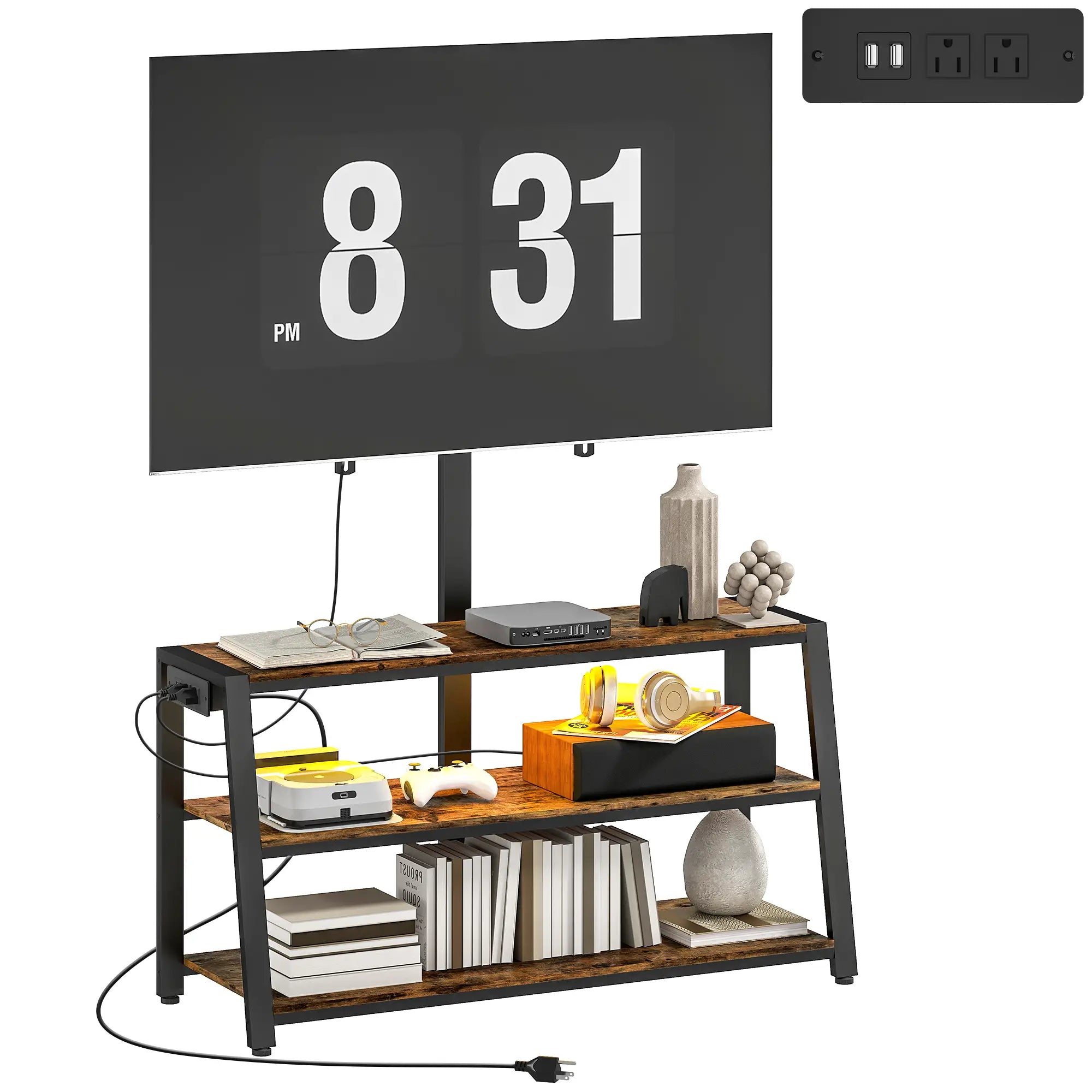 TV Stand with Mount, Power Outlet, LED Lights, for 32-70 Inch TVs TV Stands at Gallery Canada