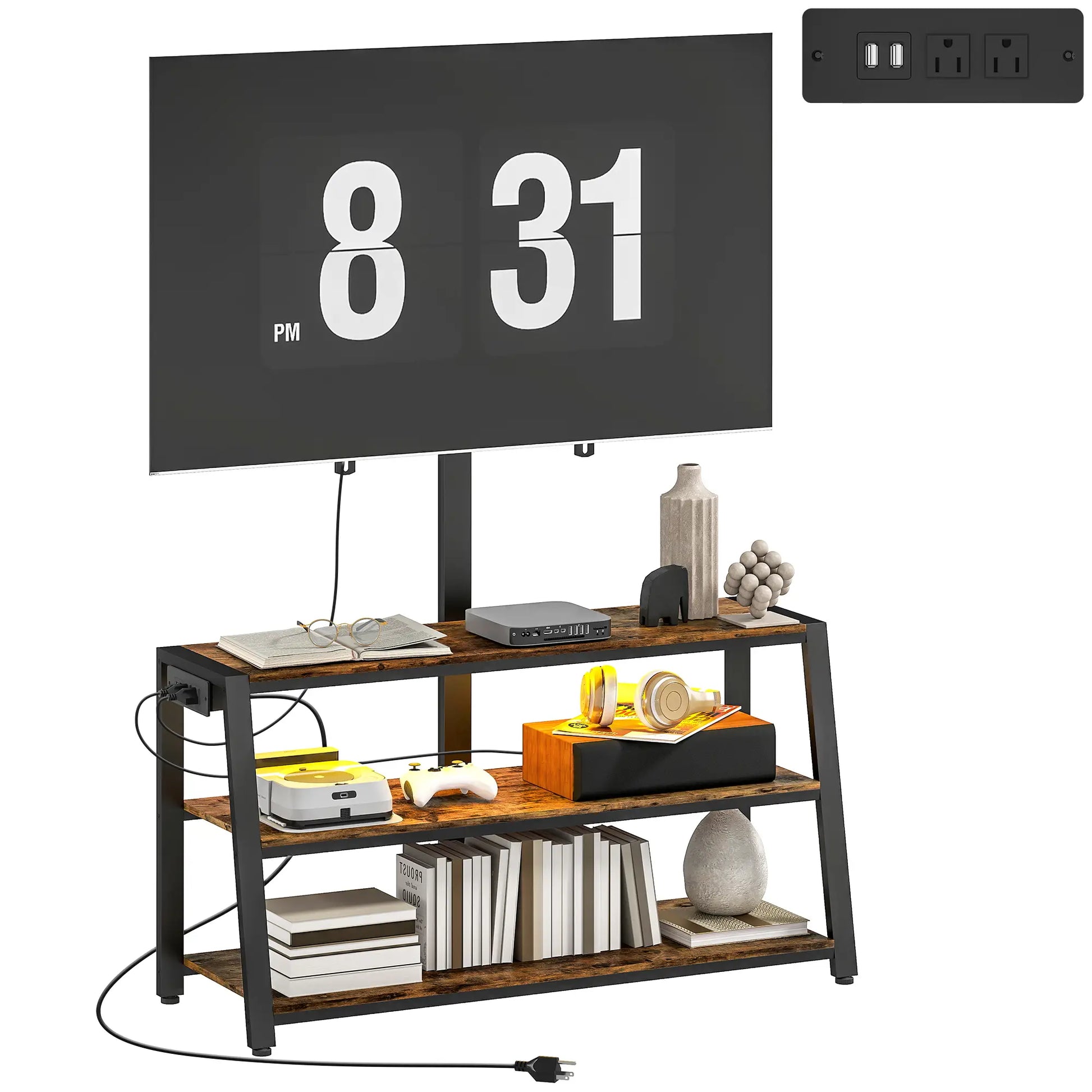 TV Stand with Mount, Power Outlet, LED Lights, for 32-70 Inch TVs TV Stands at Gallery Canada