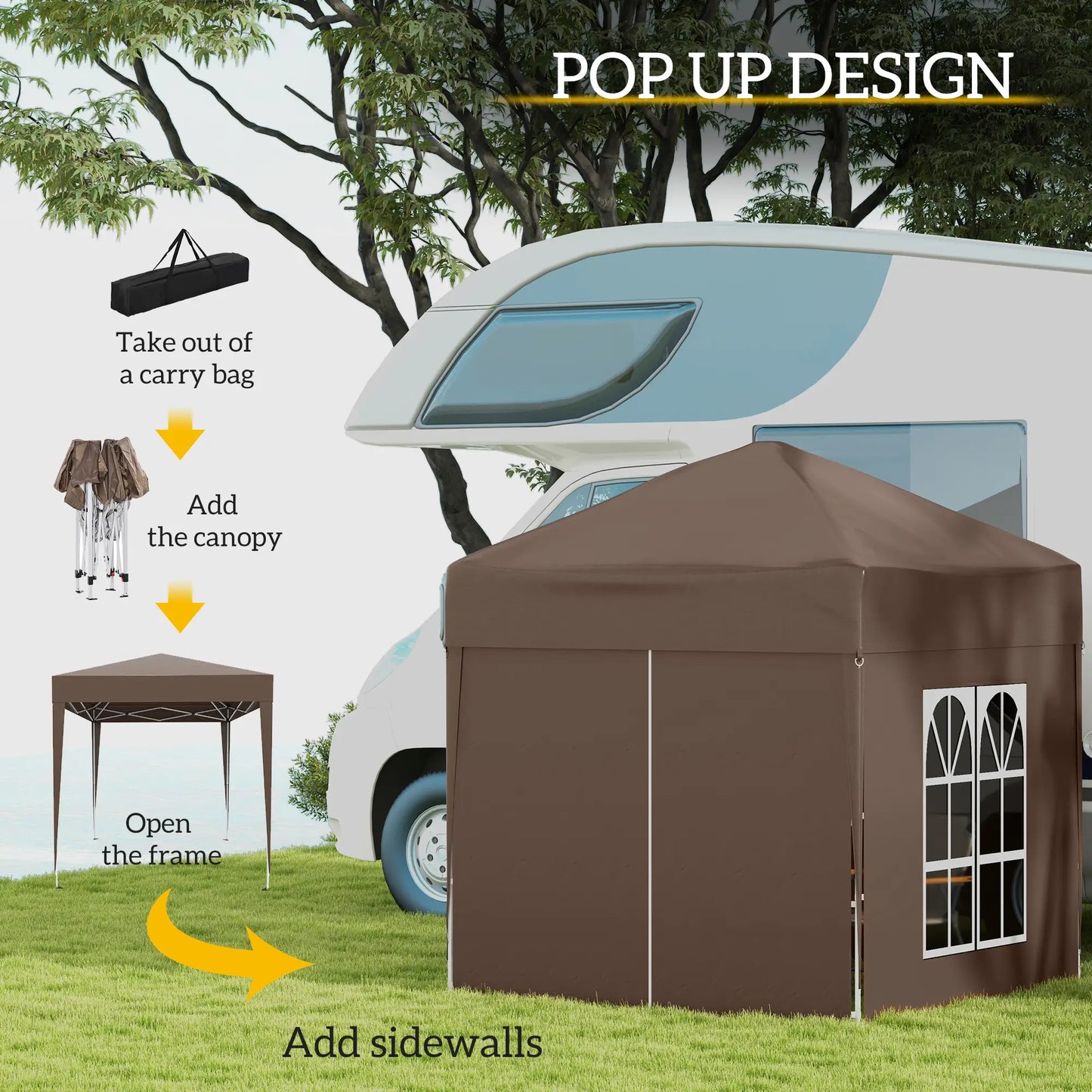 6.6'x6.6' Pop Up Canopy Tent, Instant Sun Shelter, Brown Pop Up Canopies at Gallery Canada