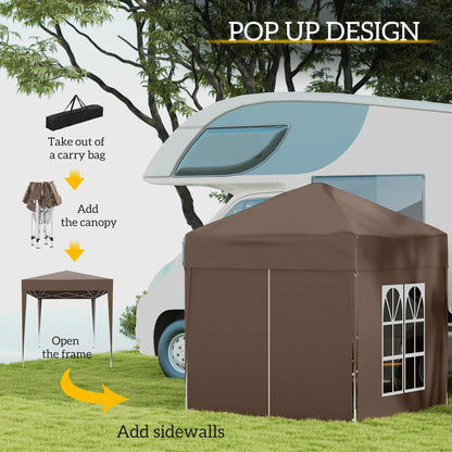 6.6'x6.6' Pop Up Canopy Tent, Instant Sun Shelter, Brown Pop Up Canopies at Gallery Canada