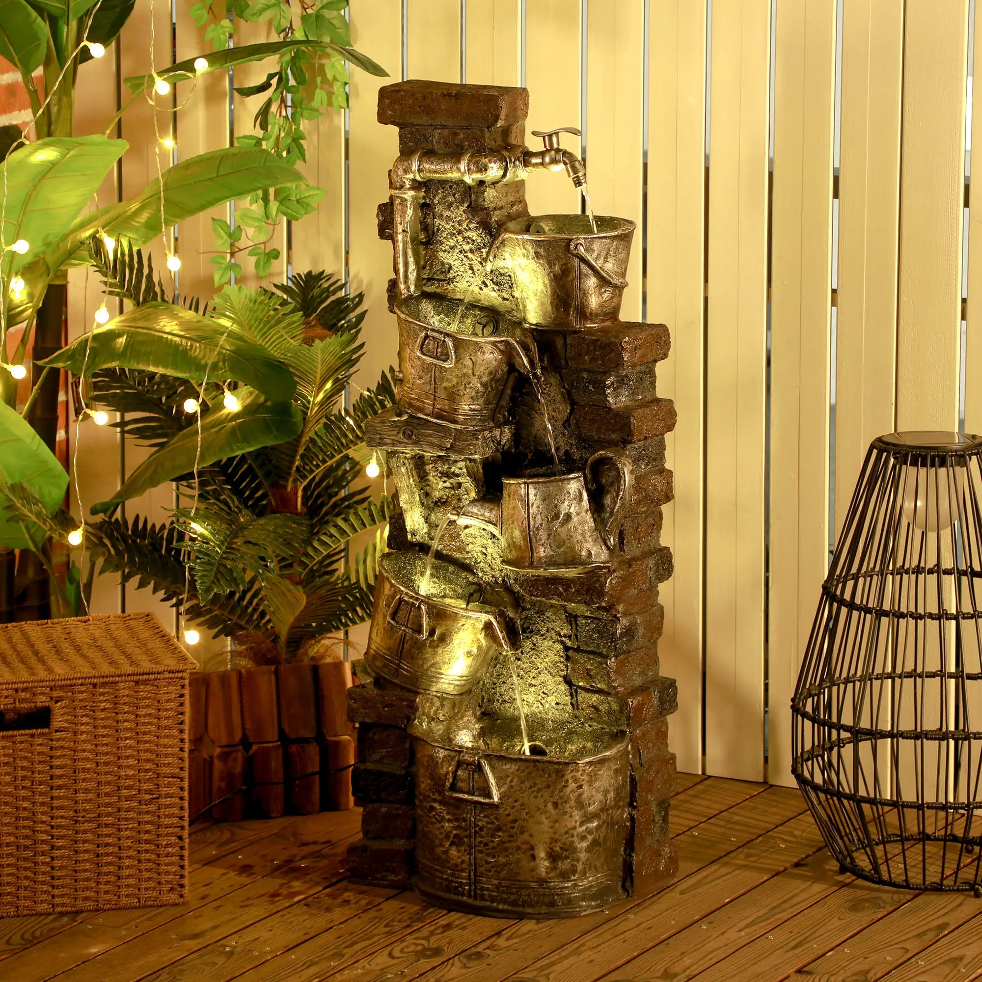 5-Tiered Outdoor Water Fountain with LED Lights, Adjustable Flow, 39.4-inch Water Fountains at Gallery Canada