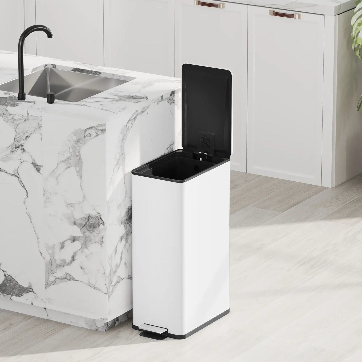 5.3 Gallon Stainless Steel Kitchen Trash Can, Soft-Close Lid, Foot Pedal, White Household Supplies at Gallery Canada