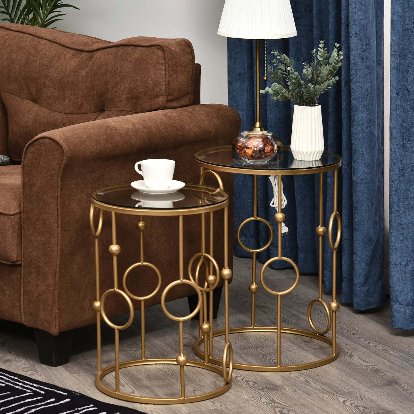 Round Coffee Tables Set of 2, Tempered Glass Top, Steel Frame, Gold Coffee Tables at Gallery Canada