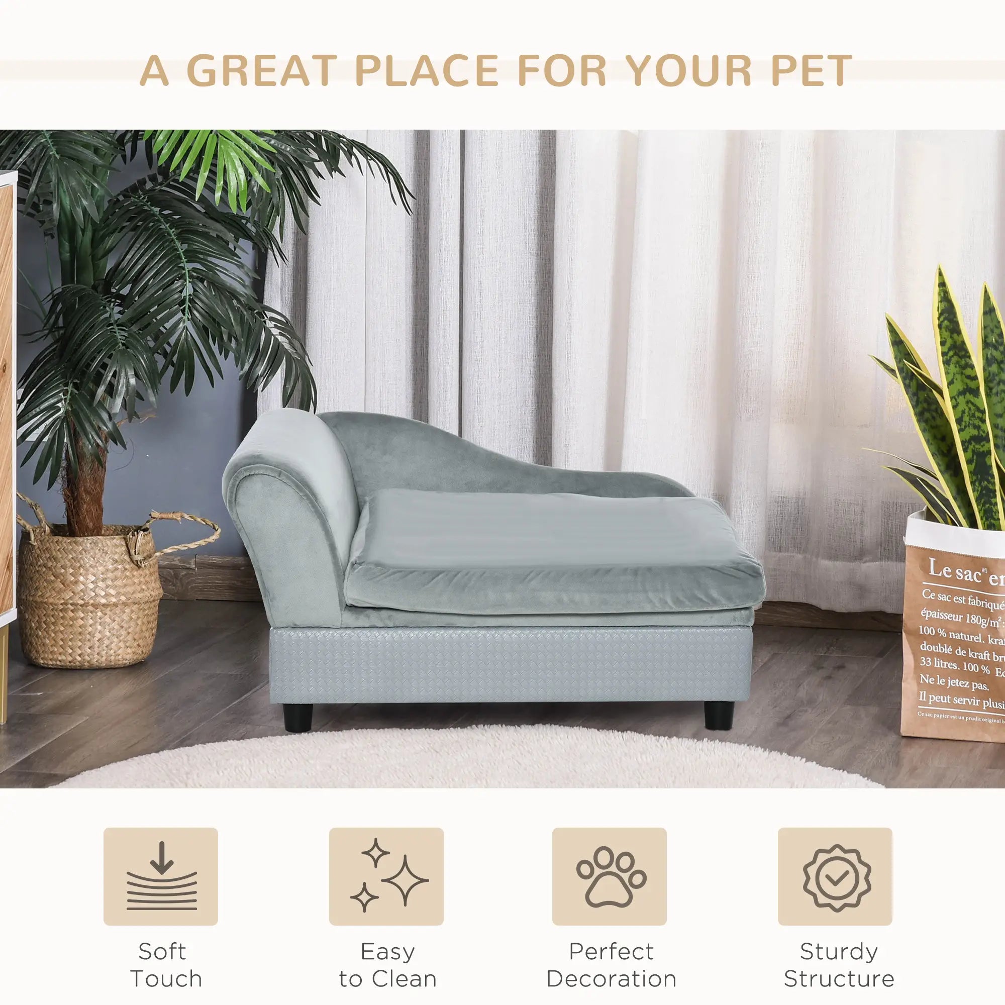 Pet Sofa Dog Couch Chaise Lounge, Small Size, Light Grey Dog Sofas at Gallery Canada