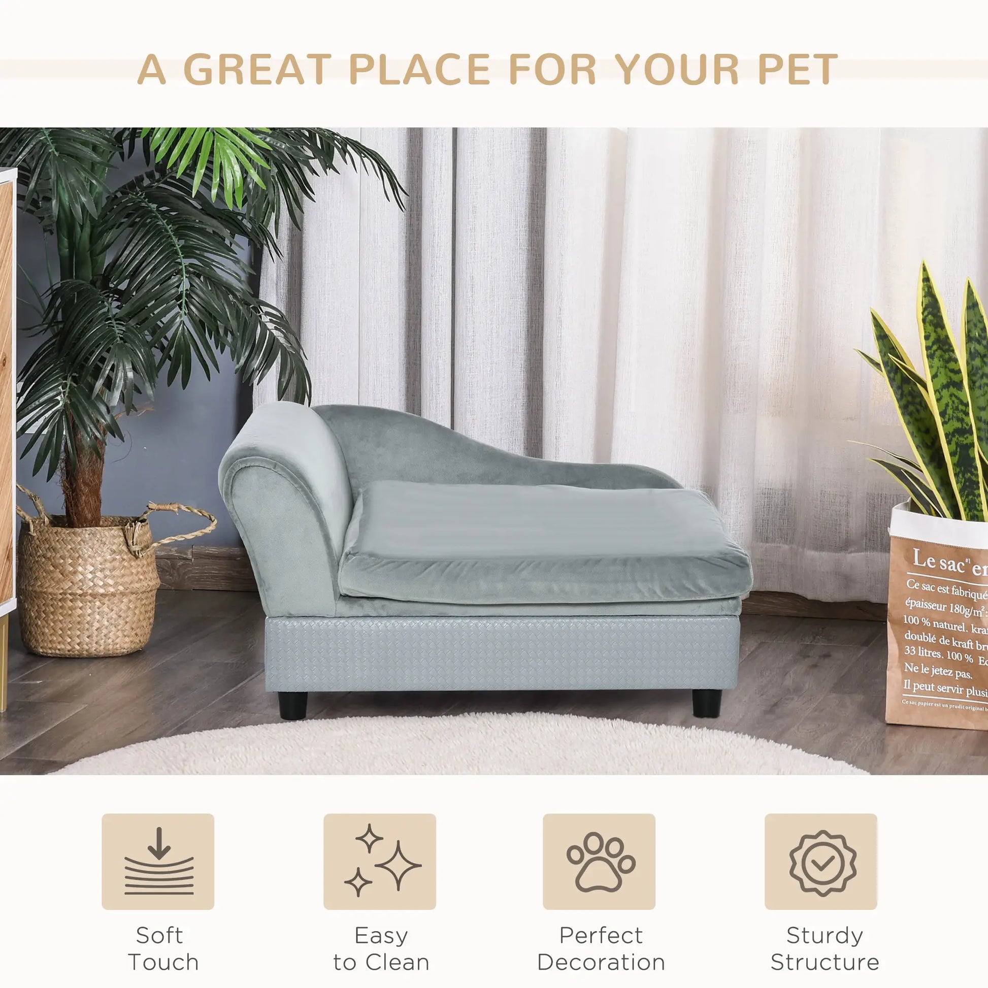 Pet Sofa Dog Couch Chaise Lounge, Small Size, Light Grey Dog Sofas at Gallery Canada