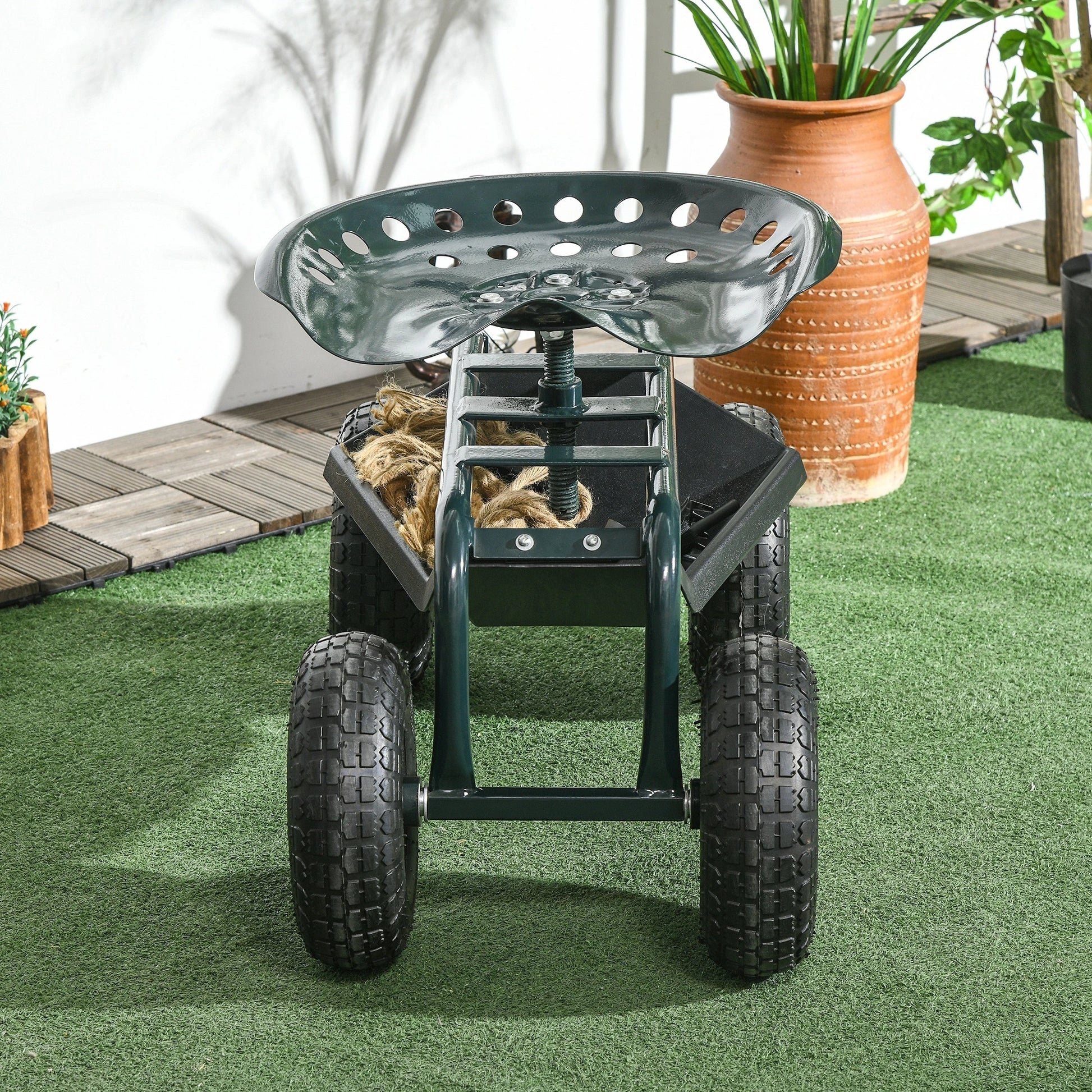 Garden Cart with 360° Swivel Seat, Tool Tray, Adjustable Height Garden Accessories at Gallery Canada