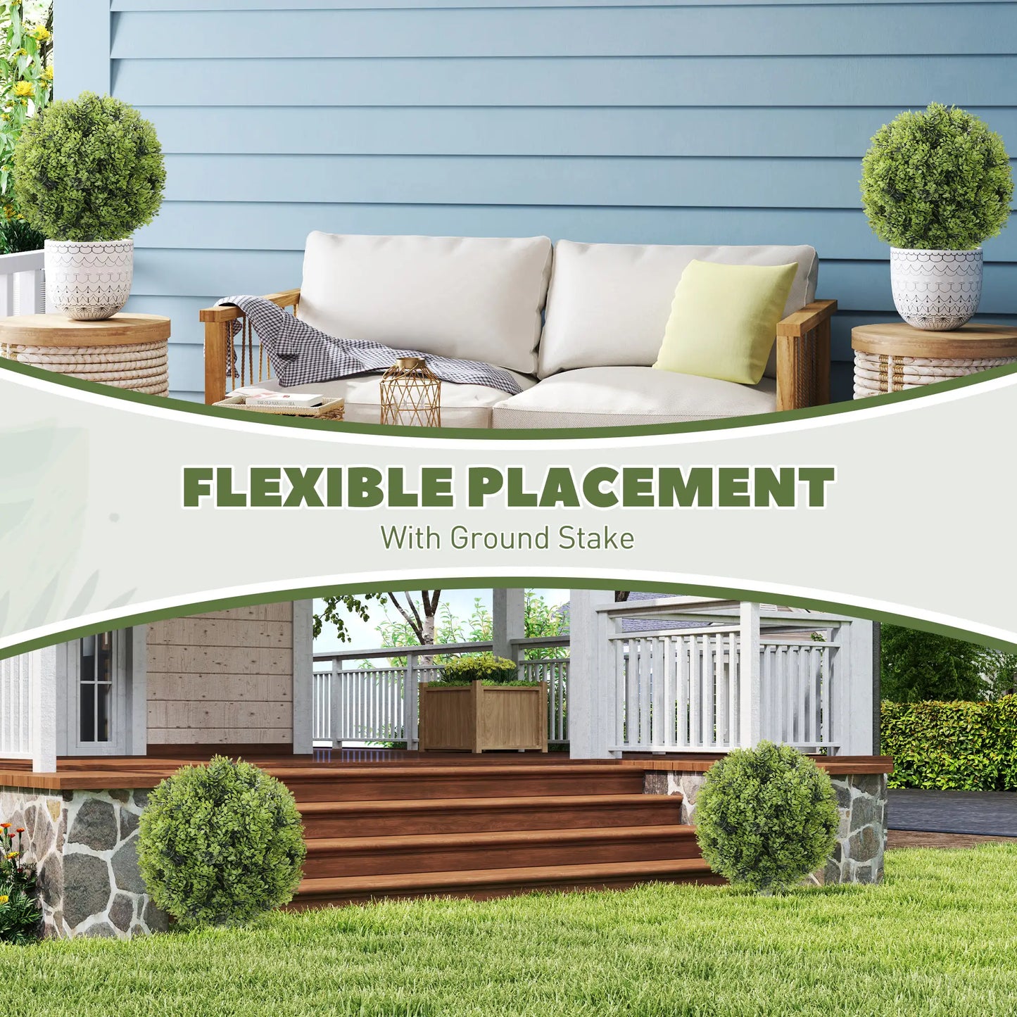 Artificial Boxwood Topiary Trees, Set of 2, UV Resistant, Indoor Outdoor, Green Artificial Trees at Gallery Canada